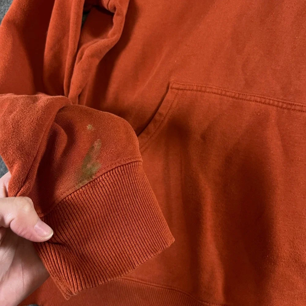 The North Face Mens Large Burnt Orange Logo Pullover Hoodie Sweatshirt Rust